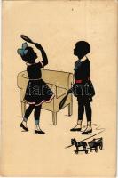 Girls, silhouette art postcard. Kleiner Verlag 3322. (EK)