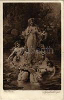 1920 Nymphenkönigin / Erotic lady art postcard. W.R.B. & Co. Serie Nr. 3063. s: Hans Zatzka, 1920 Nimfa királynő, erotikus hölgy képeslap. W.R.B. & Co. Serie Nr. 3063. s: Hans Zatzka