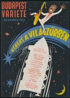1957 Budapest Varieté: Utazás a Világűrben, Villamosplakát 16x23 cm