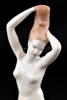 Aquincumi porcelán fésülködő akt, kézzel festett, jelzett, hibátlan, m: 23 cm