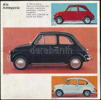 cca 1960-70 Kihajtható Fiat reklám prospektus a különböző modellekről, magyar nyelven, színes illusztrációkkal, jó állapotban.