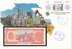Venezuela 1989. 5B felbélyegzett borítékban, bélyegzéssel T:I  Venezuela 1989. 5 Bolivares in envelope with stamp and cancellation C:UNC