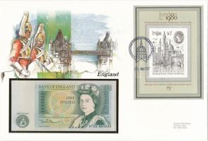 Nagy-Britannia/Anglia 1981-1984. 1Ł felbélyegzett borítékban, bélyegzéssel T:I  Great Britain/England 1981-1984. 1 Pound in envelope with stamp and cancellation C:UNC