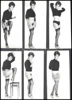 cca 1970 Női praktikák, szolidan erotikus felvételek, 6 db vintage fotó, 17,2x7,5 cm