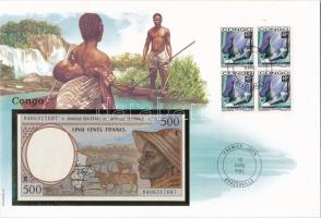 Közép-Afrika / Kongó bankjegyes pecsételt és bélyeges boríték benne Kamerun 1994-1997. 500Fr T:I  Central Africa / Congo sealed envelope with stamp, inside Cameroon 1994-1997. 500 Francs banknote C:I
