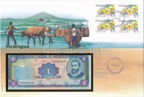 Nicaragua 1990. 1C borítékban, alkalmi bélyeggel és bélyegzéssel T:I  Nicaragua 1990. 1 Cordoba in envelope with stamps and cancellations C:UNC
