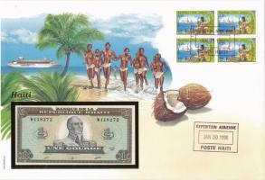 Haiti 1989. 1G felbélyegzett borítékban, bélyegzéssel T:I Haiti 1989. 1 Gourde in envelope with stamp and cancellation C:UNC