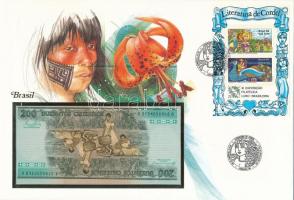 Brazília 1984. 200C borítékban, alkalmi bélyeggel és bélyegzéssel T:I Brasil 1984. 200 Cruzeiros in envelope with stamps and cancellations C:UNC