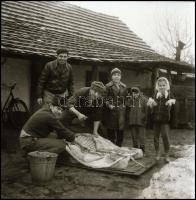 cca 1975 Nagymágocs, disznóvágás, Demeter Sándor (?-?) fényképész hagyatékából 5 db vintage NEGATÍV,...