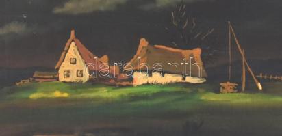 S Peter jelzéssel: Táj gémeskúttal és házakkal. Olaj, vászon. Fa keretben, 50×70 cm