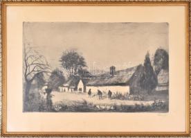 Élesdy István (1912-1987): Utcán Rézkarc, papír, jelzett, üvegezett fa keretben, 29×48 cm