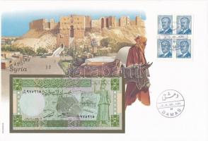 Szíria 1988. 5Ł borítékban, alkalmi bélyeggel és bélyegzéssel T:I  Syria 1988. 5 Pounds in envelope with stamps and cancellations C:UNC