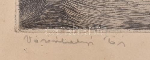 Novák Lajos (1927-1989): Vásárhelyi táj. Rézkarc, papír, jelzett, üvegezett keretben, 27×29 cm