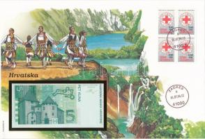 Horvátország 1993. 5K felbélyegzett borítékban, bélyegzéssel T:I  Croatia 1993. 5 Kuna in envelope with stamp and cancellation C:UNC