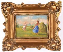 Némethy Imre (?-?): Hazafelé. Olaj, fa, jelzett. Hátoldalán a festő igazolásával és 180 pengő árral....