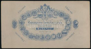 cca 1887 Budapest, Goszleth István (1850-1913) és Fia fényképészek műtermében készült, keményhátú, f...