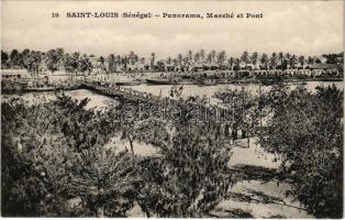 Saint-Louis, Panorama, Marché et Pont / port, boats, footbridge, market