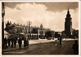1941 Kraków, Krakau; Tuchhalle mit Rathaus / cloth hall, tram, automobile (EK)