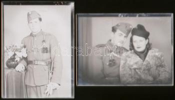 cca 1948 előtt készült felvételek, katonák a kiskunfélegyházi helyőrségből, a Marika-Fotó műteremben, 13 db vintage üveglemez negatív, 9x12 cm