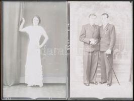 cca 1949 előtt készült felvételek, polgári személyek a Marika-Fotó műteremben, 13 db vintage üveglemez negatív, 10x15 cm