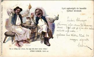 1901 Göre Gábor bíró úr. Göre levelezőlapok és Göre könyvek kiadója Singer és Wolfner / Hungarian humorous folklore greeting card (EK)