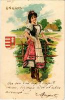 Ungarn / Hungarian folklore, coat of arms, patriotic, litho