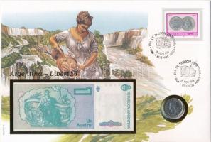 Argentína érmés és bankjegyes, pecsételt boríték benne 1959. 1P Ni-acél érmével és 1985-1989. 1A bankjeggyel a PHILSWISS kiadásában, német leírással T:1,I