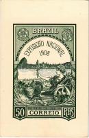 1908 Brazil, Exposicao Nacional. 50 Reis Correio Estados Unidos do Brazil / National Exposition of Brazil, 50 Reis Kings Mail, coat of arms. litho s: Bernardelli