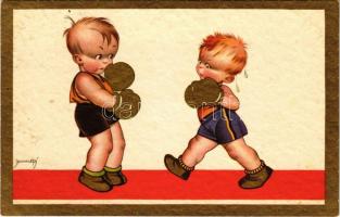 1943 Boxing boys. Degami 2203. artist signed (fl)