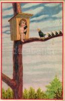 1924 Angel in the bird's nest, humour. B.K.W.I. 347-1. litho s: H.S.B., 1924 Angyal a madárfészekben, humor. B.K.W.I. 347-1. litho s: H.S.B.