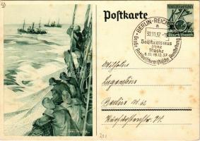 Winterhilfswerk (WHW) / NSDAP German Nazi Party propaganda postcard; 6+4 Ga. s: Axster-Heudtlaß + 1937 Bolschewismus ohne Maske. Berlin-Reichstag Große Antibolschewistische Austellung So. Stpl. (fl)