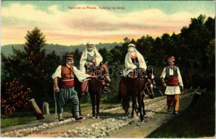 Török nők lóháton. Folklór, Türkinen zu Pferde / Turkinje na konju / Turkish women on horseback