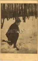1917 Nyomolvasás a hóban télen. ARS cserkész kiadó / Abzählen der Spuren / Hungarian boy scout postcard, track reading in winter + B.R.K.I.E. Cserkészcsapatai