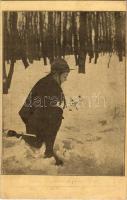 1917 Nyomolvasás a hóban télen. ARS cserkész kiadó / Abzählen der Spuren / Hungarian boy scout postcard, track reading in winter + "B.R.K.I.E. Cserkészcsapatai"