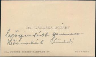 1931 nyarán, Balassa József, születési és 1881-ig használt nevén Weidinger József (1864-1945) magyar nyelvész, tanár, szabadkőműves autográf gratuláló sorai, Gerő Ödön (1863-1939) újságíró lányának, Gerő Zsófiának a házasságkötéshez, saját névjegykártyáján.