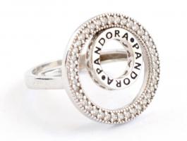 Ezüst(Ag) állítható dupla körös gyűrű, Pandora jelzéssel, bruttó: 3,33 g