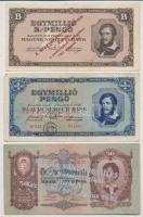 1932. 50P "MÉE 44. Vándorgyűlés 28. Numizmatikai Hírös Nap Kecskemét 2014. július 26-27." ezüst színű felülbélyegzéssel + 1945. 1.000.000P "A MÉE 40. Vándorgyűlése Pécs, 2010. augusztus 20-21" piros felülbélyegzéssel + 1946. 1.000.000.000MP "A Magyar Pénz története kiállítás a pesterzsébeti múzeumban 1961. Március 18." piros felülbélyegzéssel