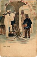Lustra scarpe / Italian folklore art postcard, shoeshine. D.T.C.L. Ser. A.J. No. 4. (kopott sarkak / worn corners)