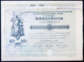 Eger 1920. Első Magyar Lakatos és Lemezárugyár Részvénytársaság, Eger 5db részvénye összesen 500K-ról bélyegzésekkel, szelvényekkel T:II fo.