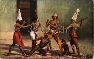 Calcutta, Devil Dancers. Native Life in India. Raphael Tuck & Sons Oilette Postcard 7408. Folklore art postcard (EK)