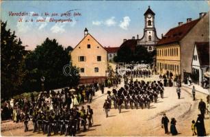 Varasd, Warasdin, Varazdin; ces. i kr. pov. gradj. ceta / K.u.K. privil. Bürgergarde / Osztrák-magyar polgárőrség felvonulása katonai zenekarral / Austro-Hungarian K.u.K. military civil guard, marching band (szakadás / tear)