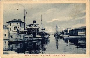 1923 Grado, Bagni, Lentrata del vapore nel Porto / ship station, port, Capitano Sauro Italian steamer, steamship (fl)