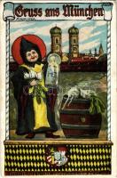 1912 München, Munich; Gruss aus... / art postcard with beer s: A. Wrikter (EK)
