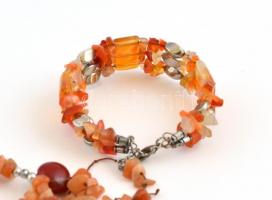 Borostyán, hematit szett: karkötő és nyaklánc