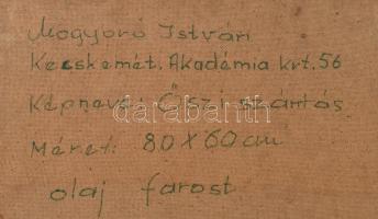 Mogyorósi István (?-): Őszi szántás. Olaj, farost, jelzett, hátoldalán autográf felirattal és a fest...