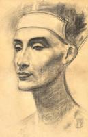 Ismeretlen monogrammal: Nofertiti arcképe. Szén papír, paszpartuban, 43×28 cm