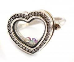 Ezüst(Ag) szíves gyűrű, Pandora jelzéssel, méret: 54, bruttó: 8,1 g