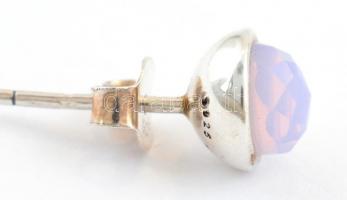Ezüst(Ag) fülbevalópár fehér kővel, Pandora jelzéssel, d: 0,8 cm, bruttó: 1,93 g