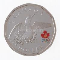 Kanada 2008. 1$ Ag Olimpiai logó részben multicolor emlékkiadás, tanúsítvánnyal, dísztokban T:PP Canada 2008. 1 Dollar Ag Loon splashing with Olympic logo and maple leaf in color above commemorative issue, with certificate and display case C:PP Krause KM#787a