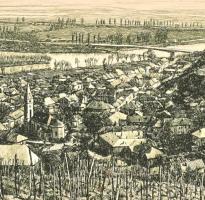 Csisztu Mihály (1933-2008) Tokaj. Rézkarc, papír. Jelzett. 20x34 cm